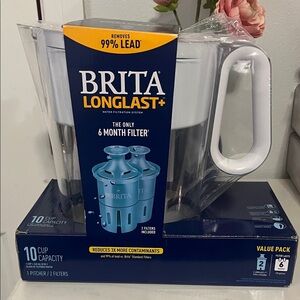 Brita Longlast+ 10-Cup Water Filter Pitcher - Clear and White